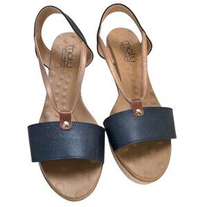 Mali Olivia‎ Blue Faux Leather wedge Sandal SZ8 NWOT